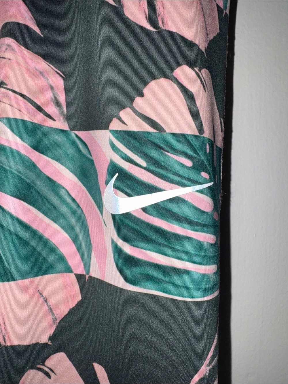Nike Pink and Green Tropical Leaf Leggings